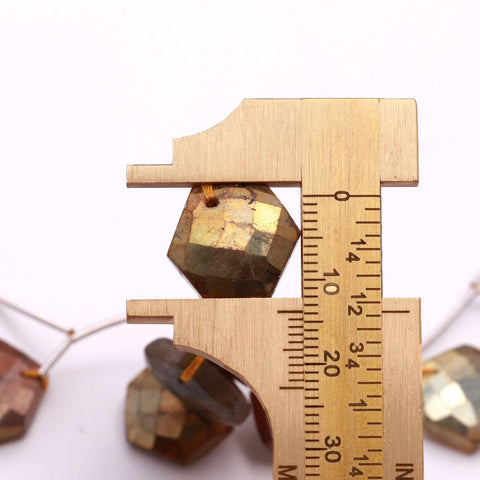 Golden Heat Treated Labradorite Hexagon Surface Drill Faceted Natural Beads