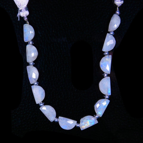 Rainbow Moonstone White D Shape Faceted Natural Beads 8 Inches Strands
