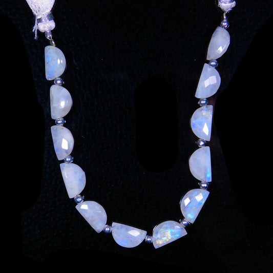 Rainbow Moonstone White D Shape Faceted Natural Beads 8 Inches Strands