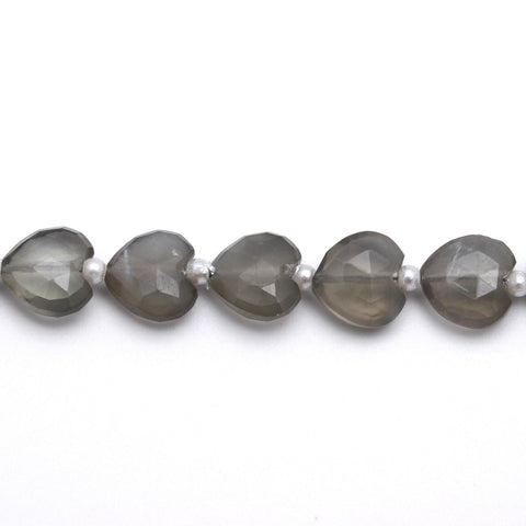 Grey Moonstone Grey Heart Faceted Natural Beads 8 Inches Strands