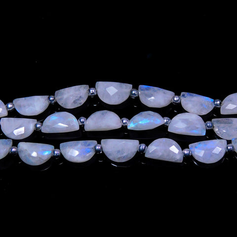 Rainbow Moonstone White D Shape Faceted Natural Beads 8 Inches Strands