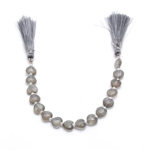 Grey Moonstone Grey Heart Faceted Natural Beads 8 Inches Strands