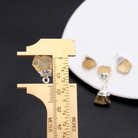 Citrine Yellow Raw 925 Silver Bezel Cap 12MM Pendants Charm