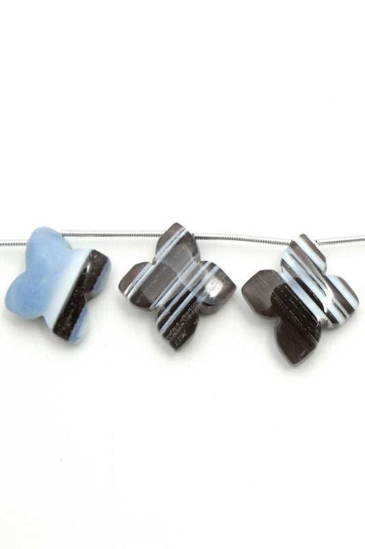 Boulder Opal Grey/Blue Clover Smooth Natural Beads
