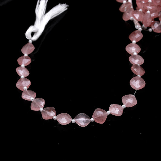 Pink Strawberry Quartz Pink Cushion Faceted Natural Beads 8 Inches Strands