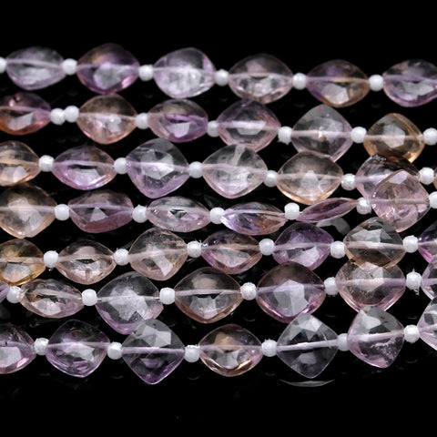 Ametrine Pink Cushion Faceted Natural Beads 8 Inches Strands
