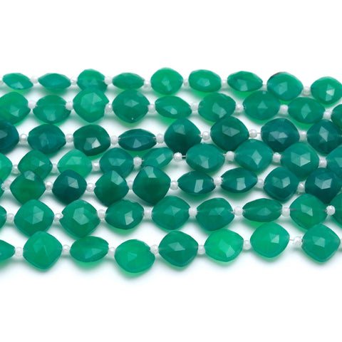 Green Onyx Cushion Faceted Natural Beads 8 Inches