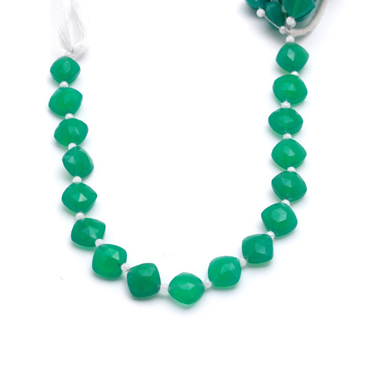 Green Onyx Cushion Faceted Natural Beads 8 Inches