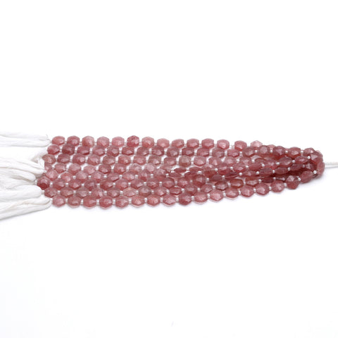 Pink Strawberry Quartz Pink Hexagon Faceted Natural Beads 8 Inches