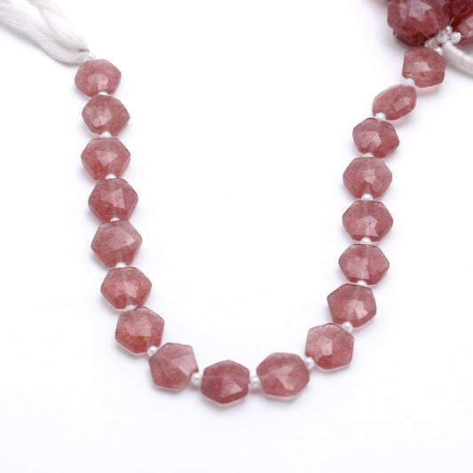 Pink Strawberry Quartz Pink Hexagon Faceted Natural Beads 8 Inches