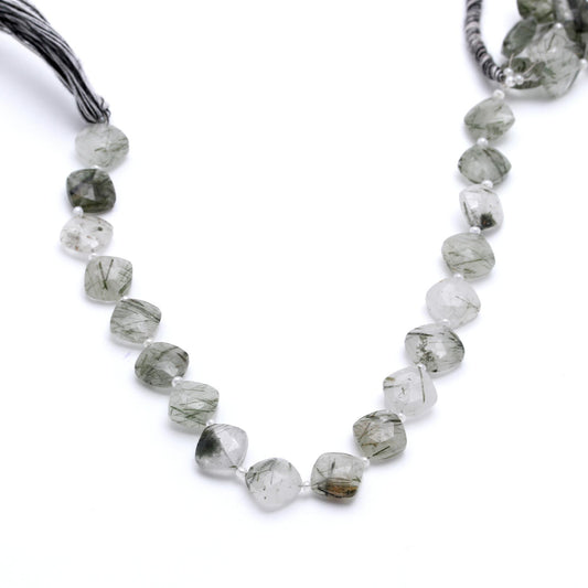 Rutilated Quartz Black Cushion Faceted Natural Beads 8 Inches strands