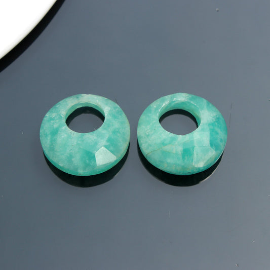 Amazonite Green Coin Faceted Natural 19 MM Stone Pair of 2
