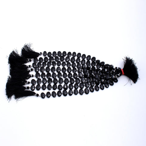 Onyx Black Oval Faceted Natural Beads 8 Inches Strands