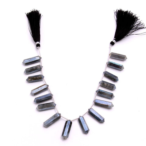 Mystic Coated Labradorite Double Pencil Faceted Natural Beads