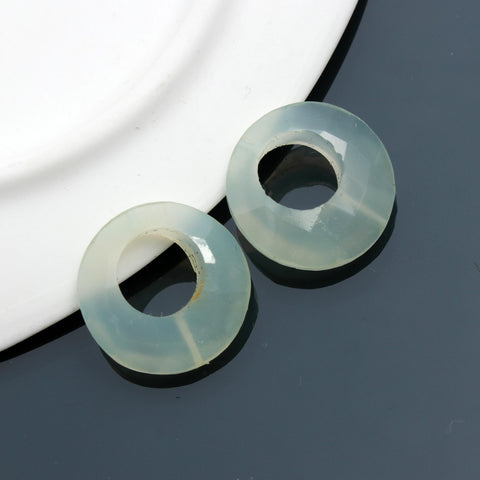 Aqua Chalcedony Coin Faceted Natural 18 MM Stone Pair Of 2