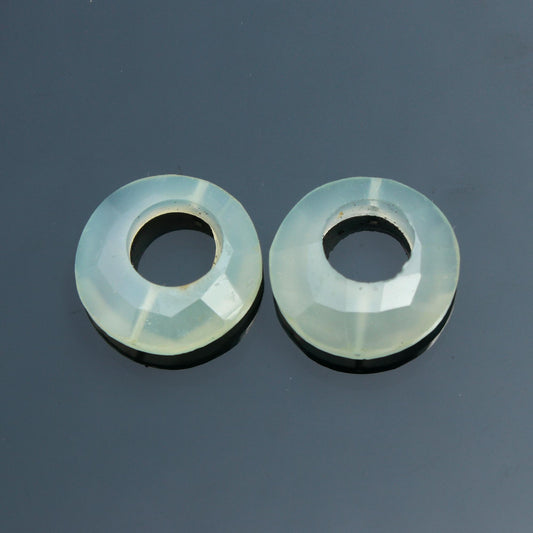 Aqua Chalcedony Coin Faceted Natural 18 MM Stone Pair Of 2