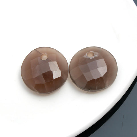 Smoky Quartz Brown Coin Faceted Natural 18 MM Stone Pair Of 2