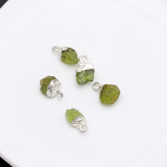Peridot Green Raw 925 Silver Bezel Cap 12 MM Pendant Charm