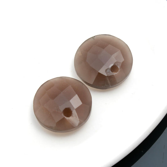 Smoky Quartz Brown Coin Faceted Natural 18 MM Stone Pair Of 2