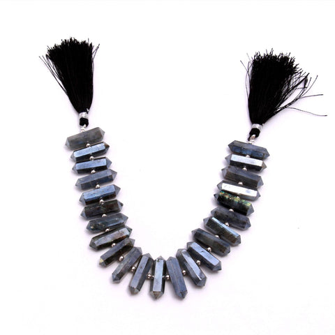 Mystic Coated Labradorite Double Pencil Faceted Natural Beads