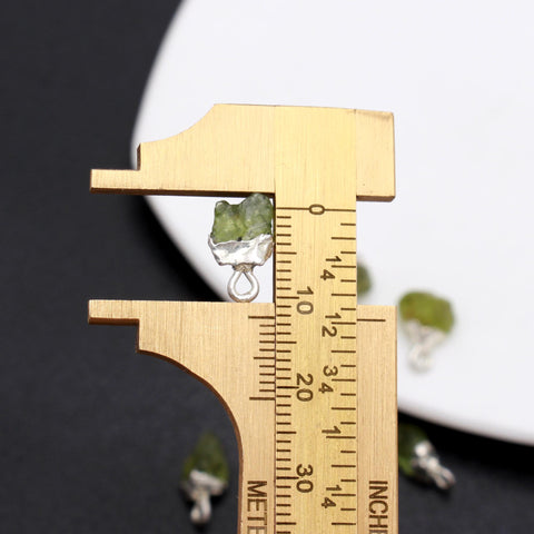 Peridot Green Raw 925 Silver Bezel Cap 12 MM Pendant Charm