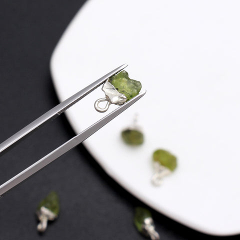 Peridot Green Raw 925 Silver Bezel Cap 12 MM Pendant Charm