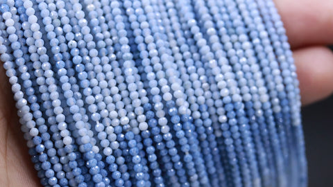 Aquamarine Shaded Blue 2 MM Round Faceted Natural Beads 12.5 inches Strands