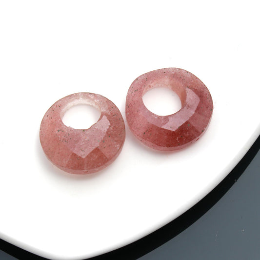 Strawberry Quartz Pink Coin Faceted Natural 18 MM Stone Pair Of 2