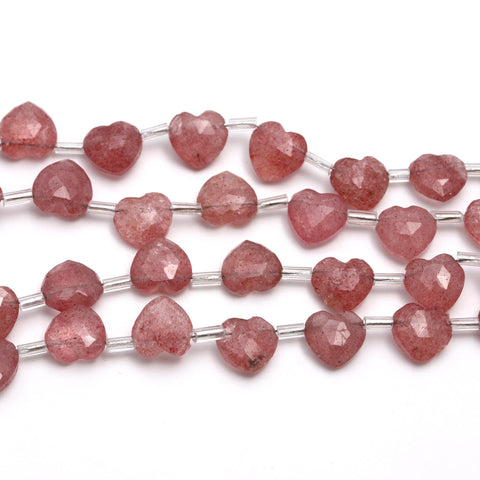 Strawberry Quartz Pink Heart Faceted Natural Beads 8 Inches Strands