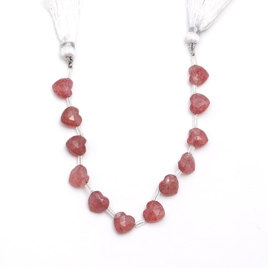 Strawberry Quartz Pink Heart Faceted Natural Beads 8 Inches Strands