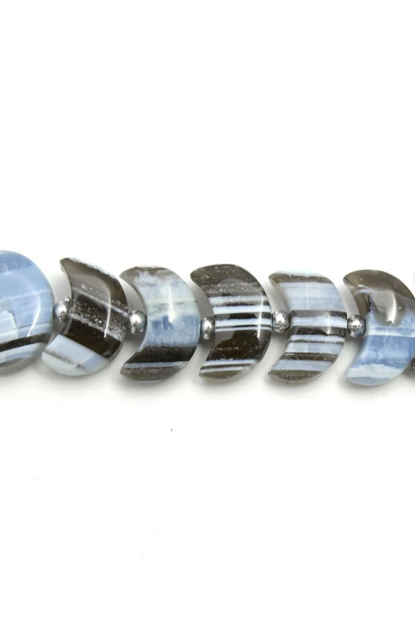 Boulder Opal Grey/Blue Half Moon Smooth Natural Beads