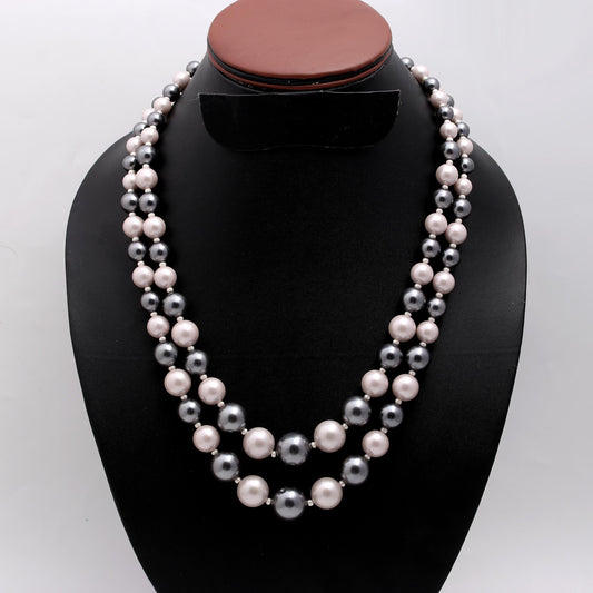 Pearl Beige Round Smooth Natural Beads Necklace 20 Inches Strands