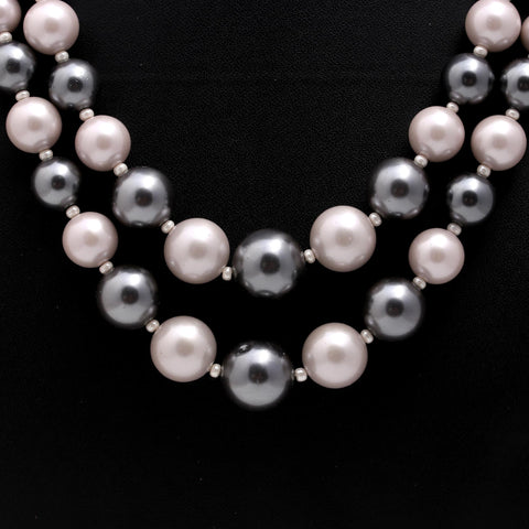 Pearl Beige Round Smooth Natural Beads Necklace 20 Inches Strands