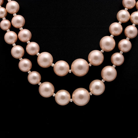 Pearl Peach Round Smooth Natural Beads Necklace 20 Inches