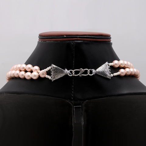 Pearl Peach Round Smooth Natural Beads Necklace 20 Inches