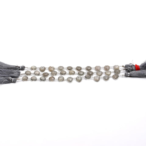 Moonstone Grey Heart Faceted Natural Beads 8 Inches