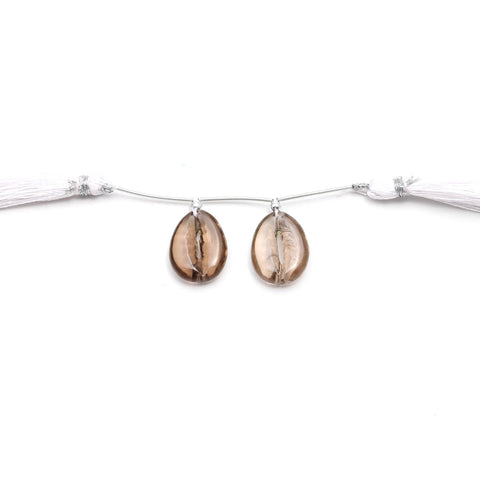Smoky Quartz Brown Cowrie Shell Carving Natural Pair Beads
