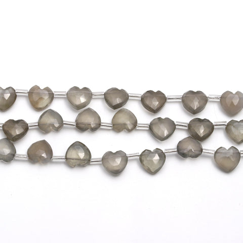 Moonstone Grey Heart Faceted Natural Beads 8 Inches
