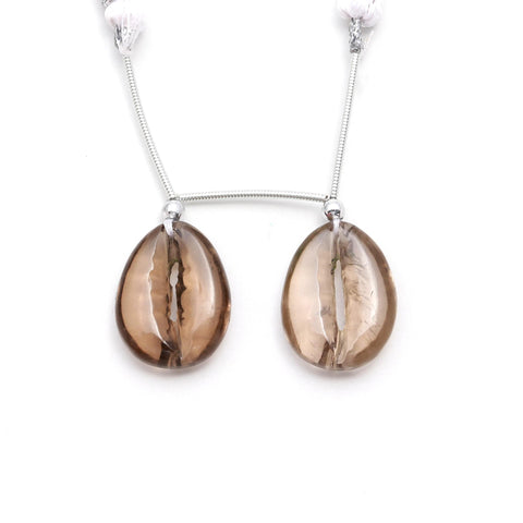 Smoky Quartz Brown Cowrie Shell Carving Natural Pair Beads