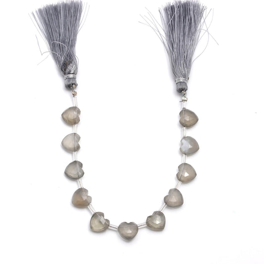 Moonstone Grey Heart Faceted Natural Beads 8 Inches