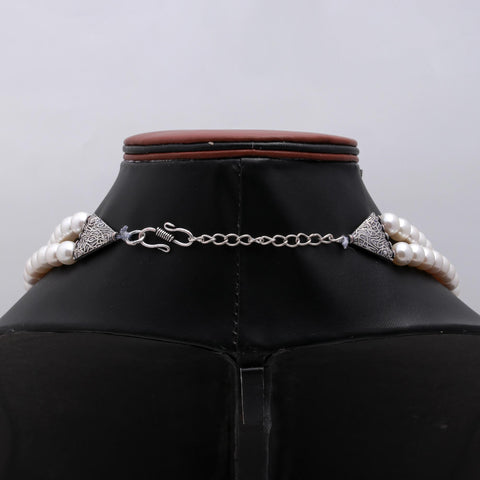 Pearl Pink - Grey Round Smooth Natural Beads Necklace 20 Inches Strands