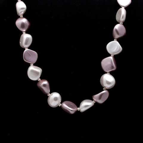 Pearl White Grey Mix Shape Smooth Natural Beads Necklace 20 Inches