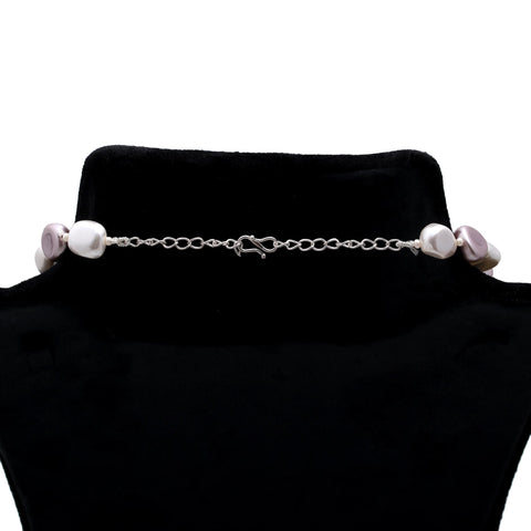Pearl White Grey Mix Shape Smooth Natural Beads Necklace 20 Inches