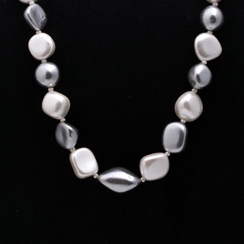 Pearl White Grey Multi Shape Smooth Natural Beads Necklace 20 Inches