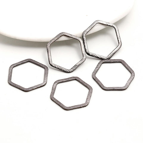 Black Coated Brass Outline 23MM Hexagon Blank