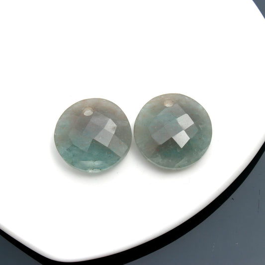 Labradorite Gray Coin Faceted Natural 18 MM Stone Pair Of 2