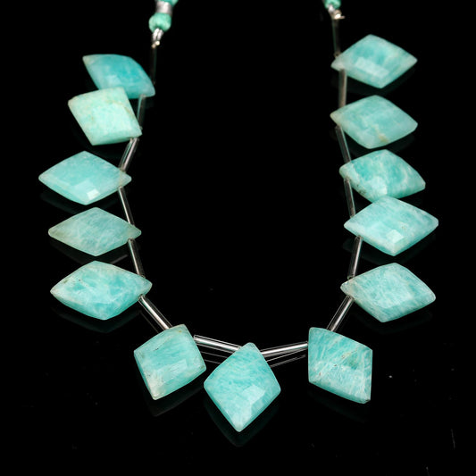 Amazonite Green Rhombus Faceted Natural Beads 8 Inches Strands