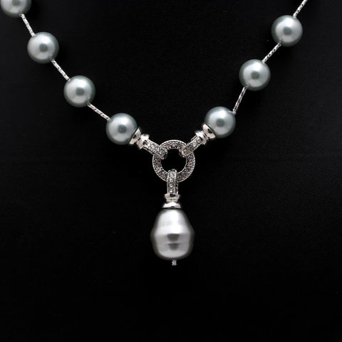 Pearl Grey Round Smooth Natural Beads Necklace 20 inches Strands