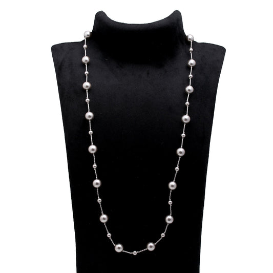 Pearl Silver Round Smooth Natural Beads Necklace 20 inches