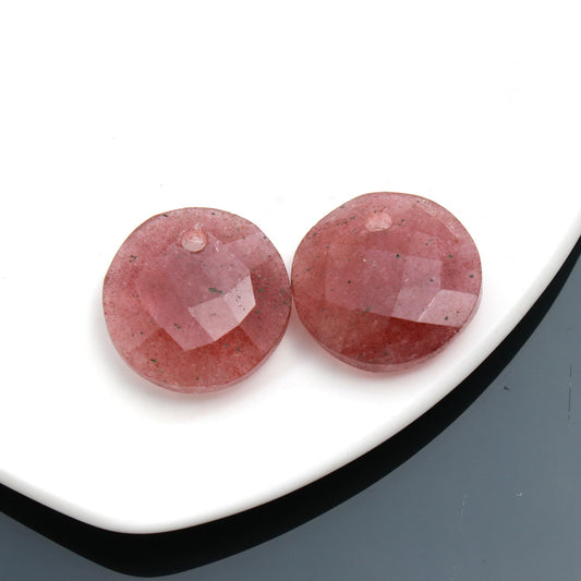 Strawberry Quartz Pink Coin Faceted Natural 18 MM Stone Pair Of 2